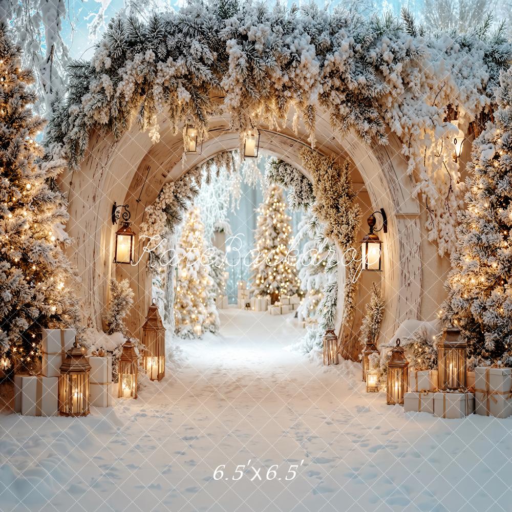 Kate Christmas Snowy Arch Trees Lanterns Backdrop Designed by Emetselch - Image 2