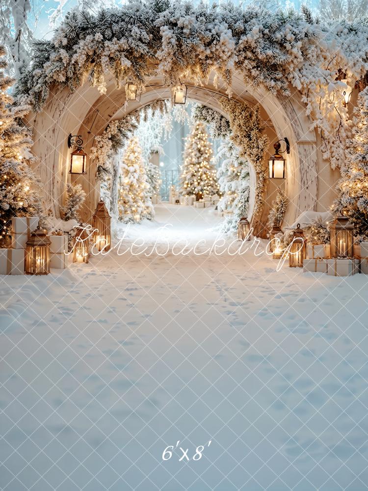 Kate Christmas Snowy Arch Trees Lanterns Backdrop Designed by Emetselch - Image 3