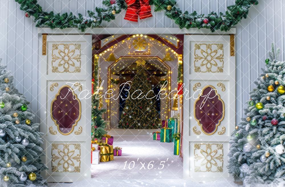 Kate Christmas Snowy Barn Trees Backdrop Designed by Mini MakeBelieve - Image 4