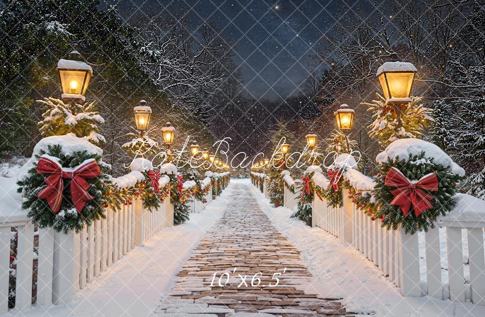 Kate Christmas Snowy Bridge Garland Lamps Backdrop Designed by Emetselch - Image 4