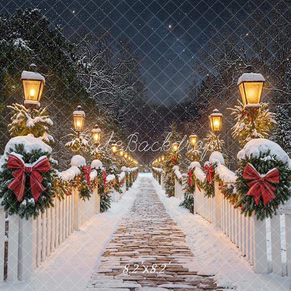 Kate Christmas Snowy Bridge Garland Lamps Backdrop Designed by Emetselch - Image 5