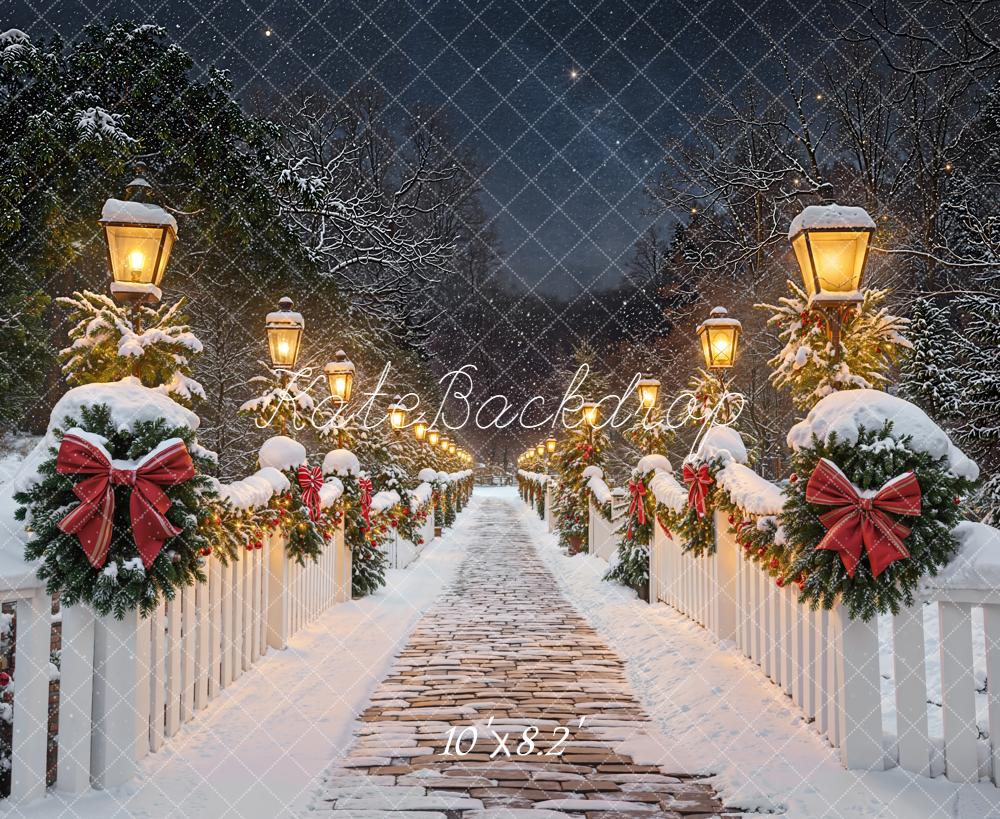 Kate Christmas Snowy Bridge Garland Lamps Backdrop Designed by Emetselch - Image 6