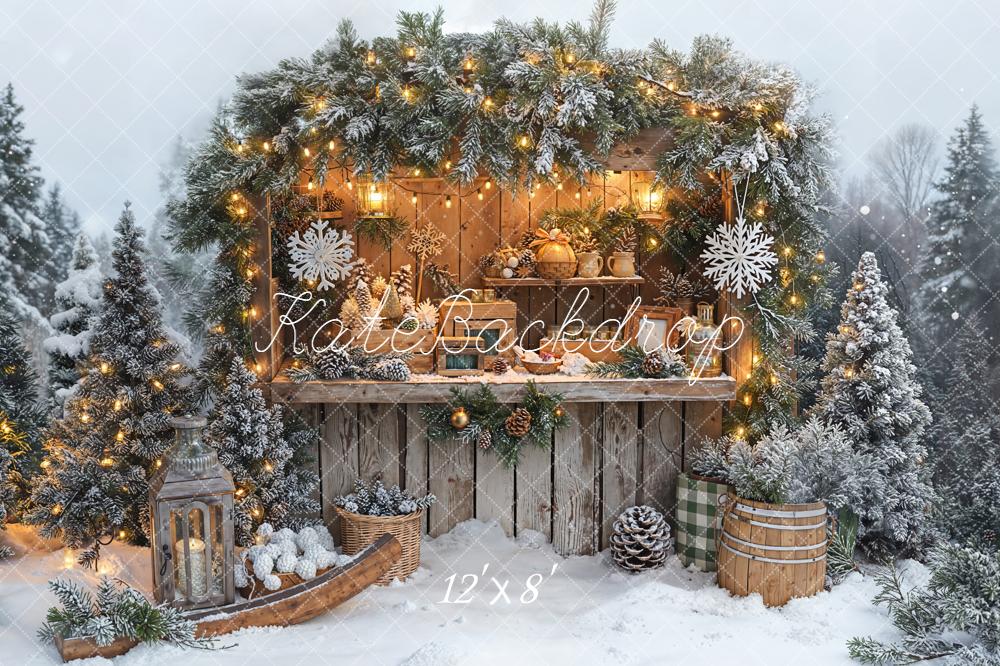 Kate Christmas Snowy Cabin Pine Garland Backdrop Designed by Emetselch - Image 8