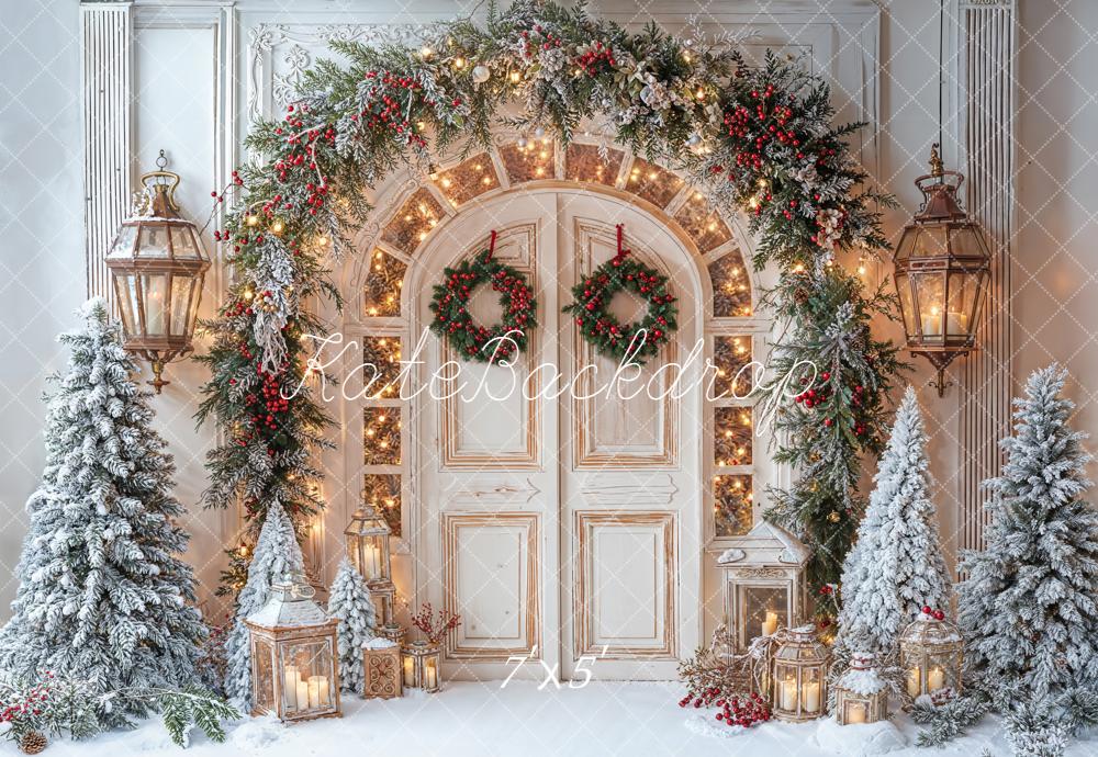 Kate Christmas Snowy Door Garland Lanterns Backdrop Designed by Emetselch - Image 2