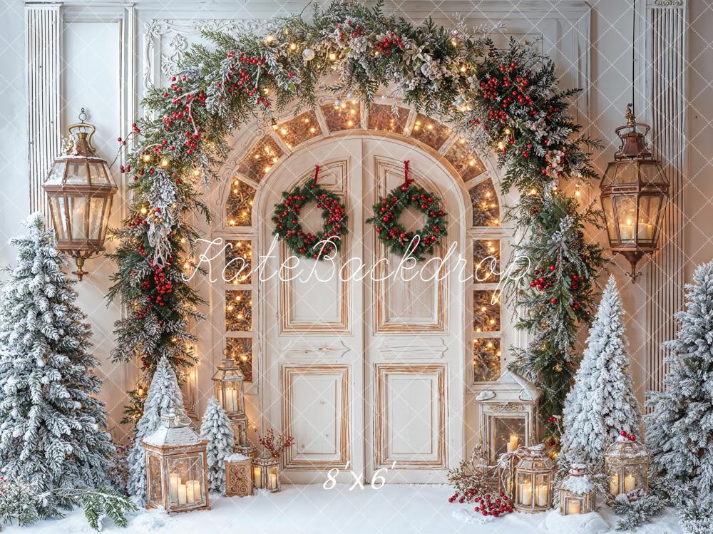 Kate Christmas Snowy Door Garland Lanterns Backdrop Designed by Emetselch - Image 4