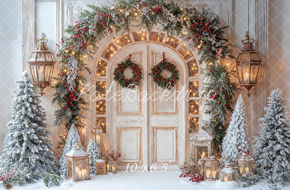 Kate Christmas Snowy Door Garland Lanterns Backdrop Designed by Emetselch - Image 5