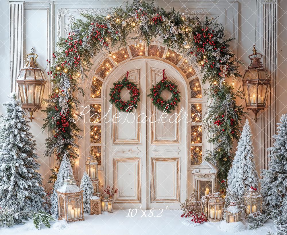 Kate Christmas Snowy Door Garland Lanterns Backdrop Designed by Emetselch - Image 7