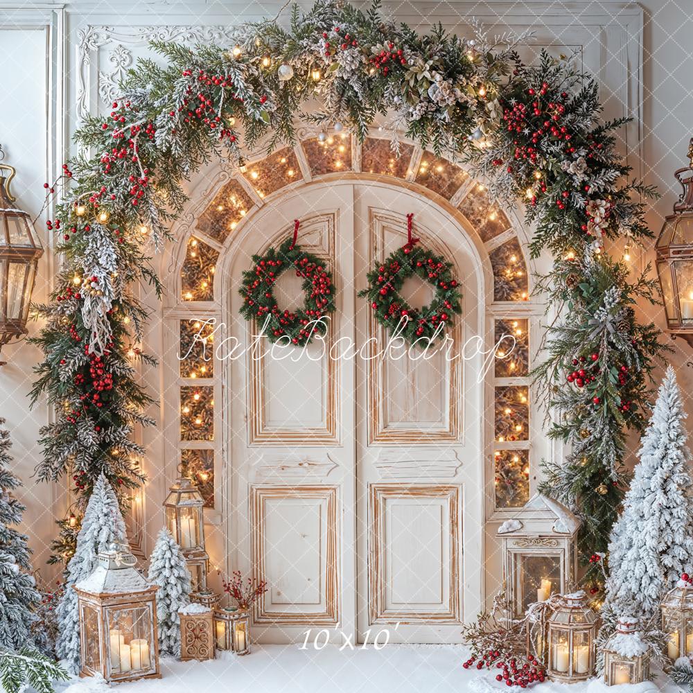 Kate Christmas Snowy Door Garland Lanterns Backdrop Designed by Emetselch - Image 8