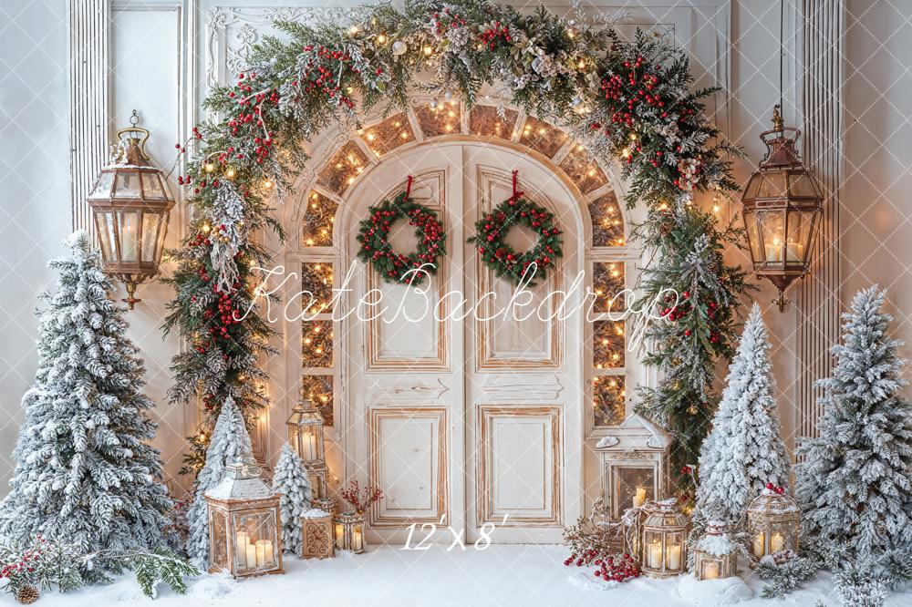 Kate Christmas Snowy Door Garland Lanterns Backdrop Designed by Emetselch - Image 9