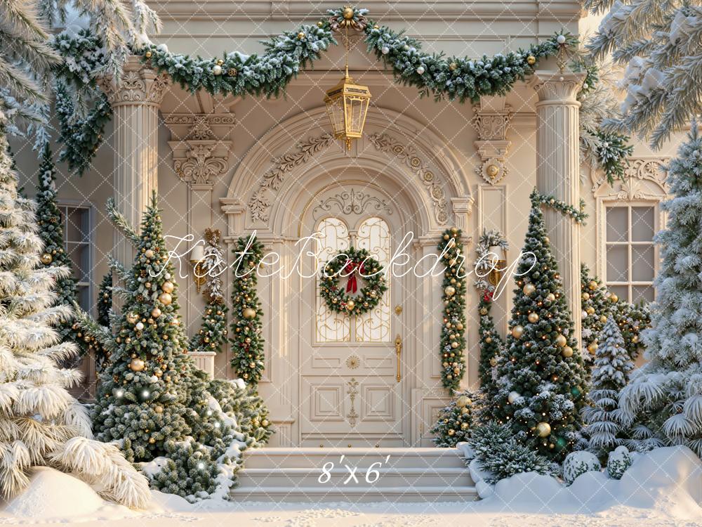 Kate Christmas Snowy Doorway Garland Fleece Backdrop Designed by Emetselch - Image 3