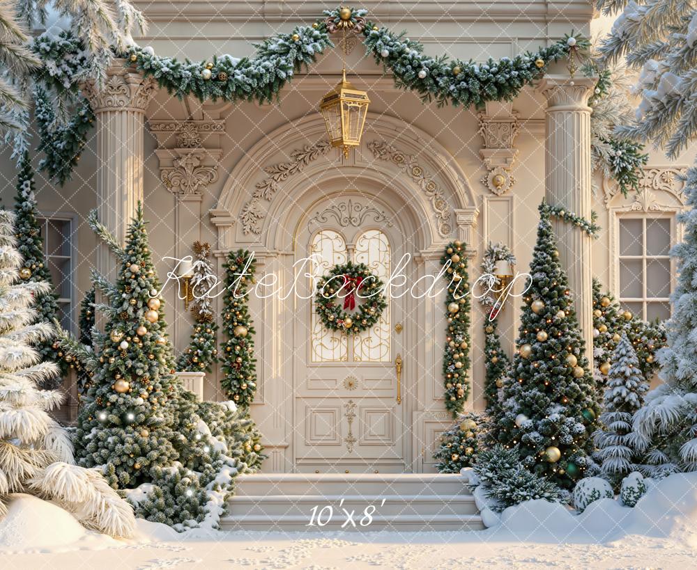 Kate Christmas Snowy Doorway Garland Fleece Backdrop Designed by Emetselch - Image 4