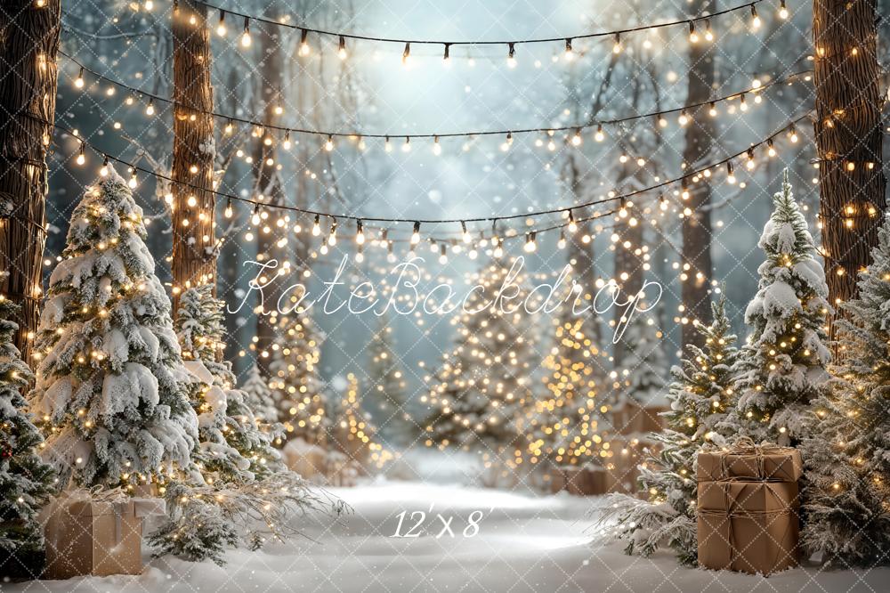 Kate Christmas Snowy Forest Fairy Lights Fleece Backdrop Designed by Emetselch - Image 4
