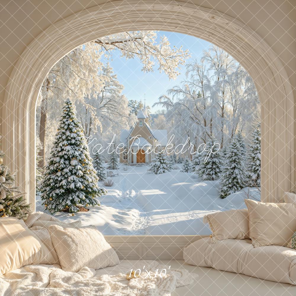 Kate Christmas Snowy Forest Window Arch Backdrop Designed by Emetselch - Image 10