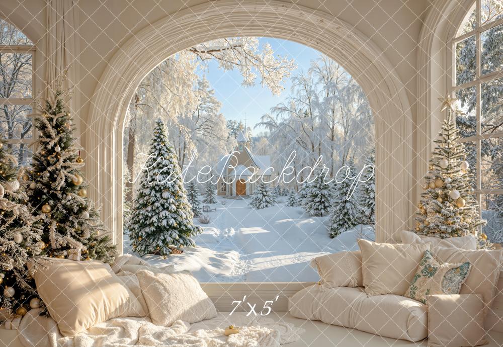 Kate Christmas Snowy Forest Window Arch Backdrop Designed by Emetselch - Image 2
