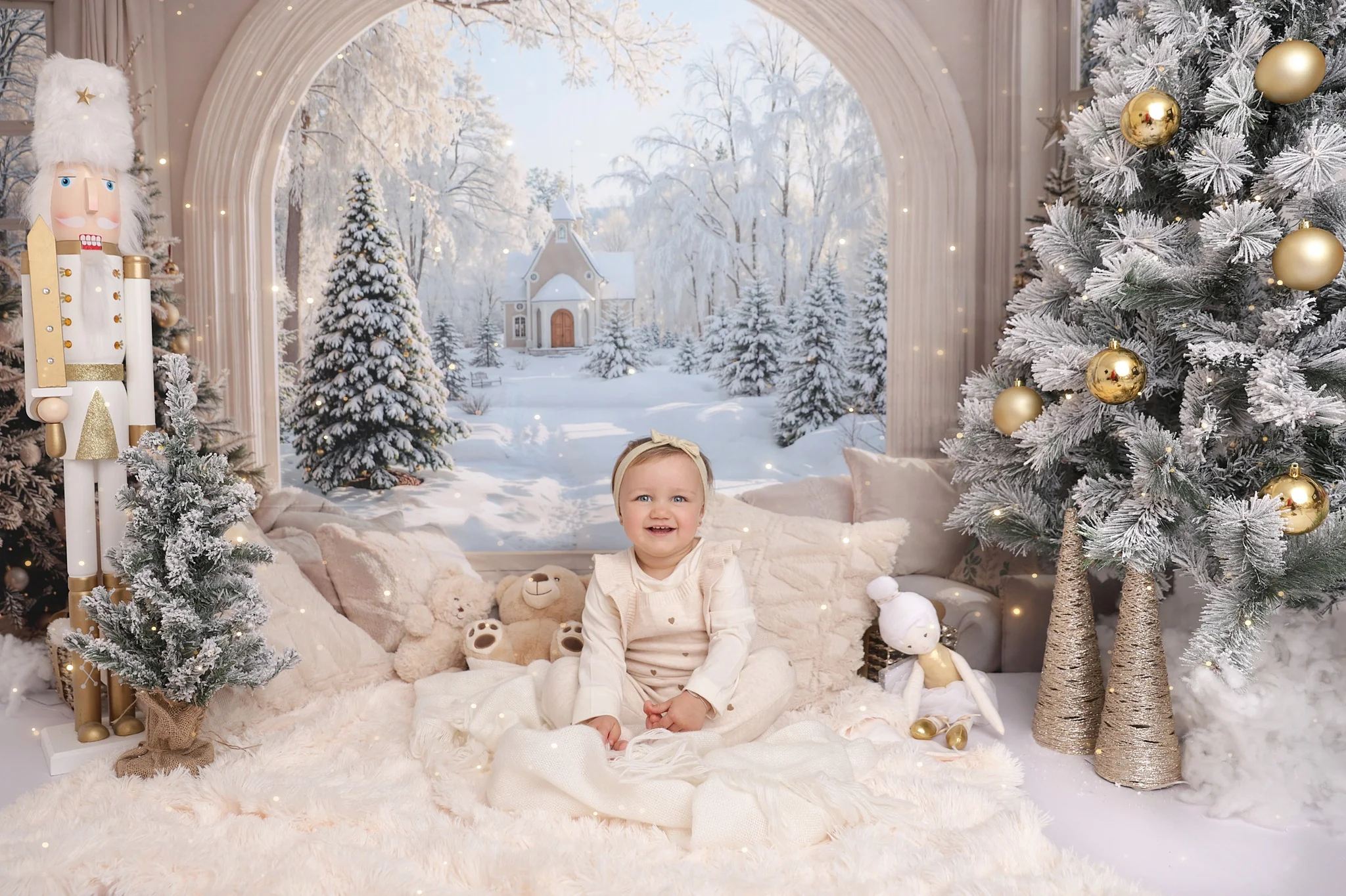 Kate Christmas Snowy Forest Window Arch Backdrop Designed by Emetselch - Image 4