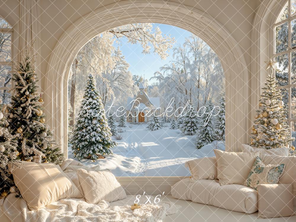 Kate Christmas Snowy Forest Window Arch Backdrop Designed by Emetselch - Image 6