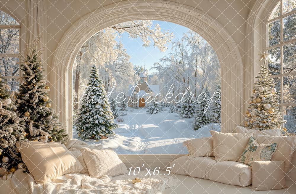 Kate Christmas Snowy Forest Window Arch Backdrop Designed by Emetselch - Image 7