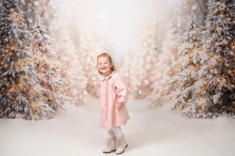 Kate Christmas Snowy Pine Trees Lights Backdrop Designed by Emetselch - Image 3