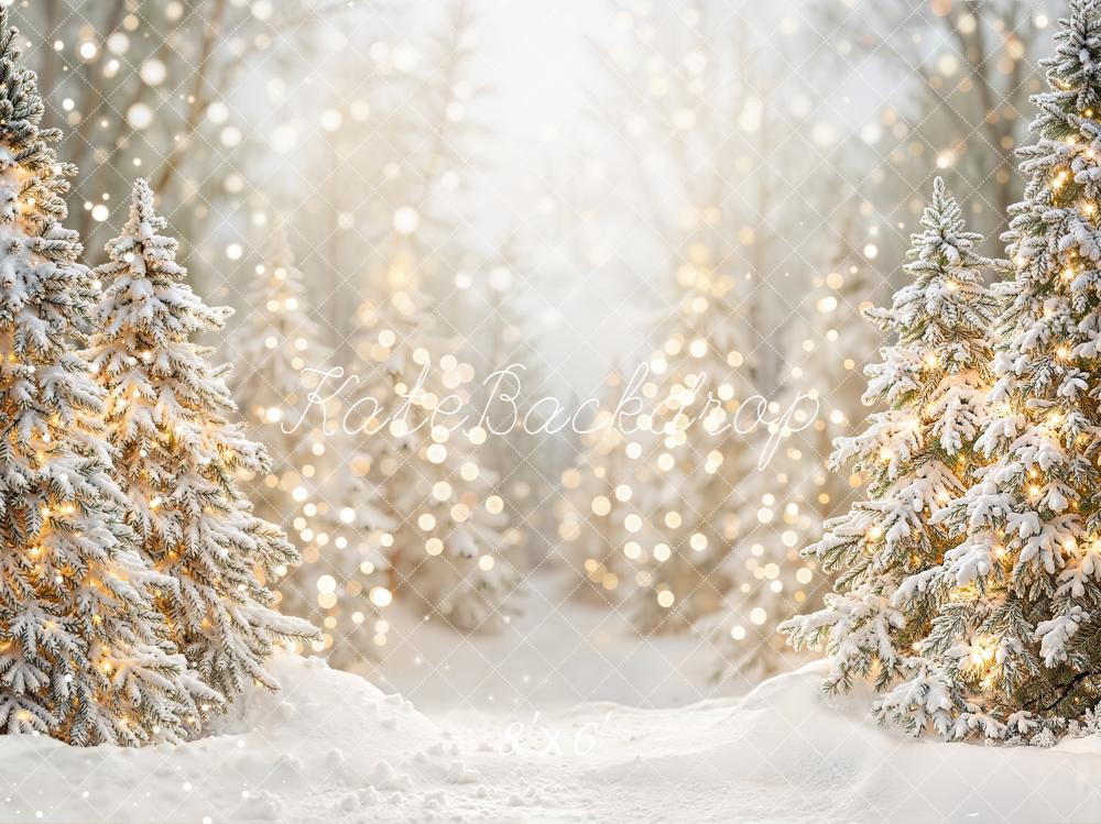 Kate Christmas Snowy Pine Trees Lights Backdrop Designed by Emetselch - Image 6