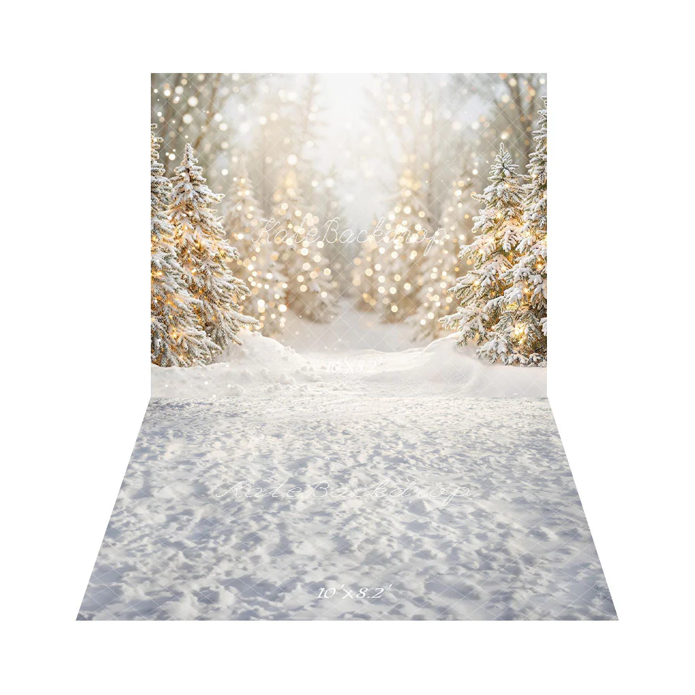 Kate Christmas Snowy Pine Trees Lights Backdrop+Snow Floor Backdrop - Image 2