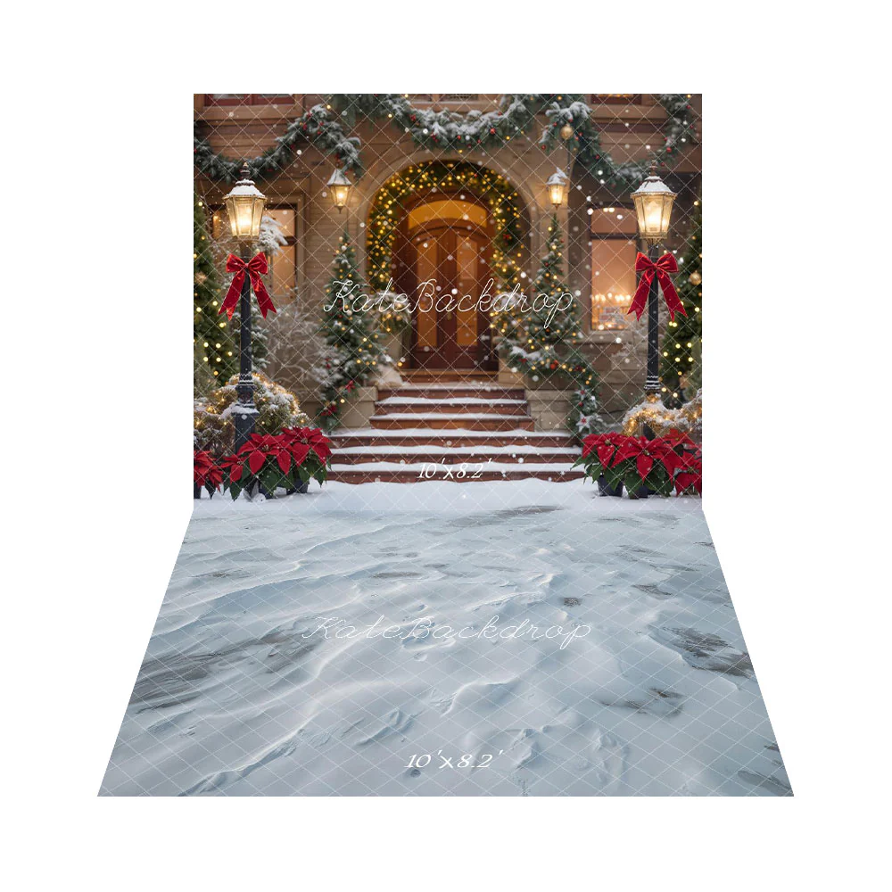 Kate Christmas Snowy Porch Garland Lamppost Backdrop+Winter Snowy Ground Floor Backdrop - Image 2