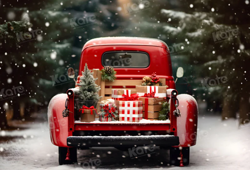Kate Christmas Snowy Red Car Gifts Backdrop for Photography - Image 2