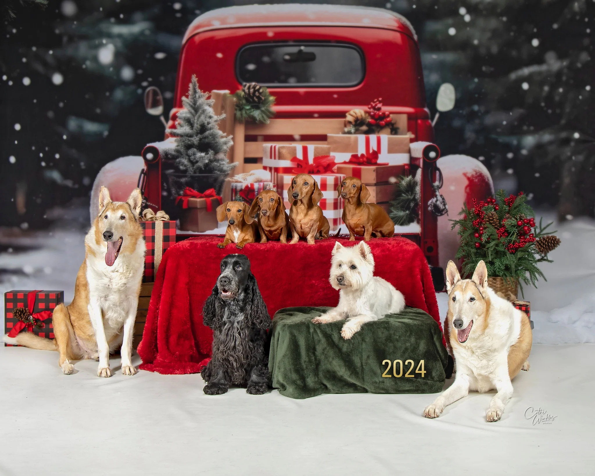 Kate Christmas Snowy Red Car Gifts Backdrop for Photography - Image 3