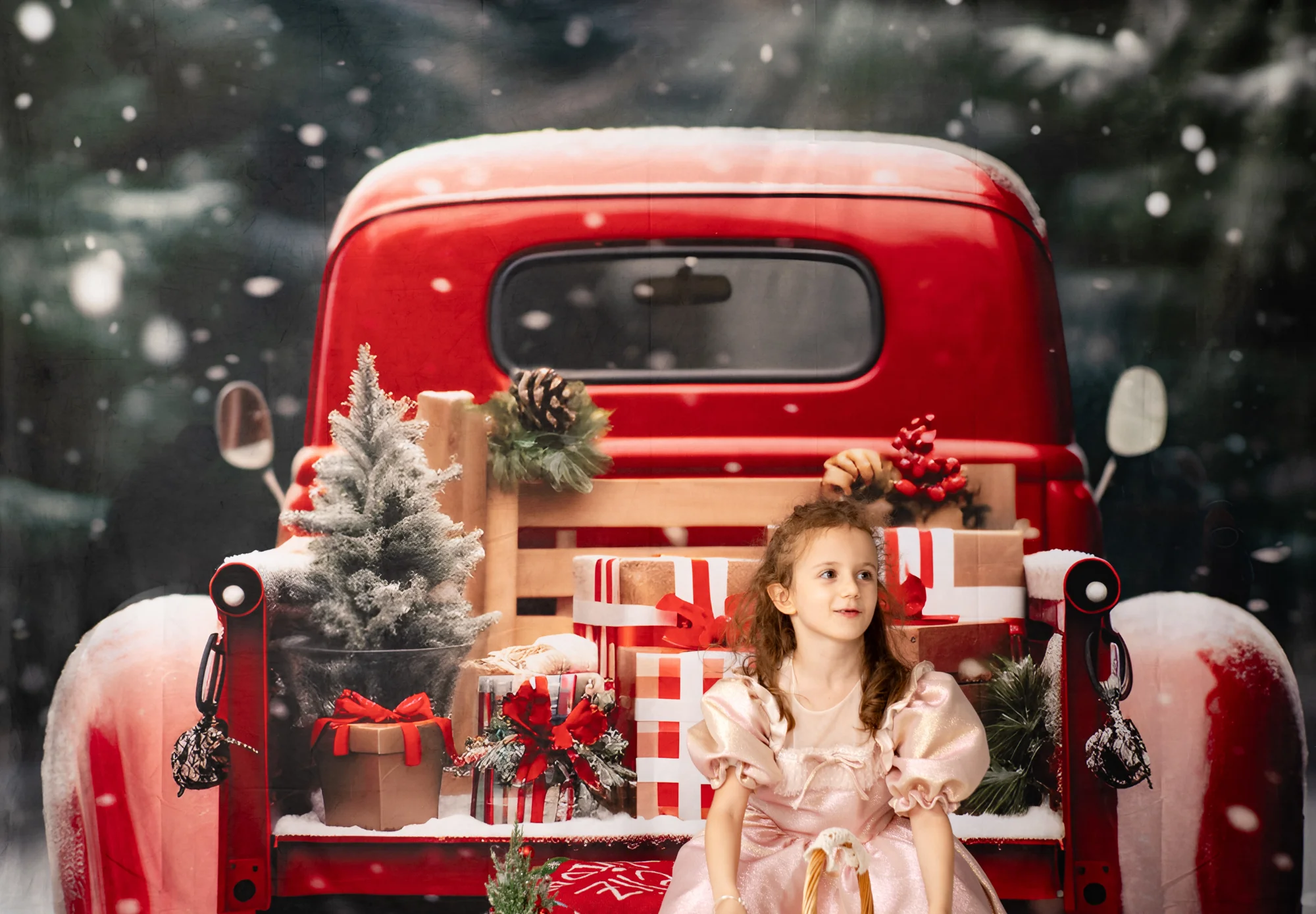 Kate Christmas Snowy Red Car Gifts Backdrop for Photography - Image 5