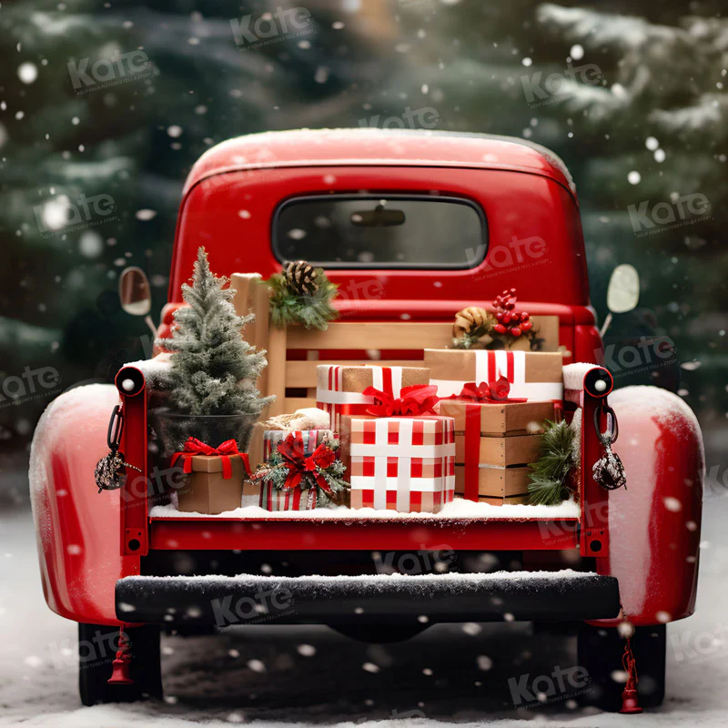 Kate Christmas Snowy Red Car Gifts Backdrop for Photography - Image 6