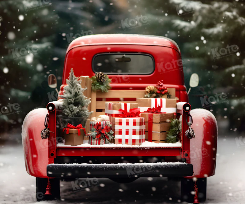 Kate Christmas Snowy Red Car Gifts Backdrop for Photography - Image 7