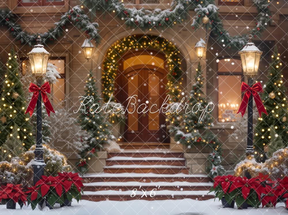 Kate Christmas Snowy Steps Lanterns Garland Backdrop Designed by Emetselch - Image 3