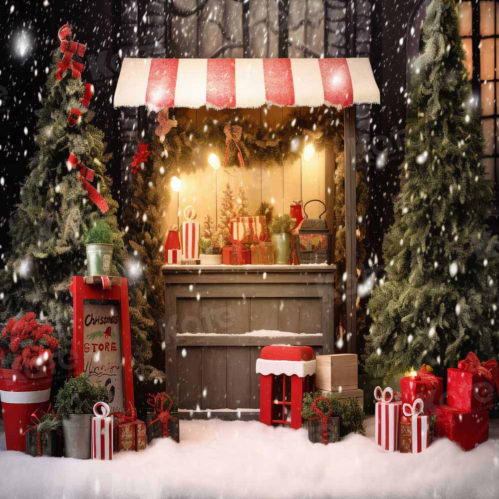 Kate Christmas Snowy Tree Night Shop Backdrop Designed by Chain Photography - Image 2