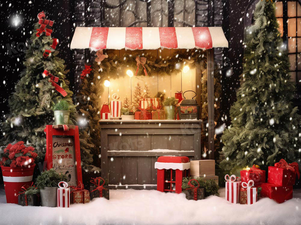 Kate Christmas Snowy Tree Night Shop Backdrop Designed by Chain Photography - Image 3