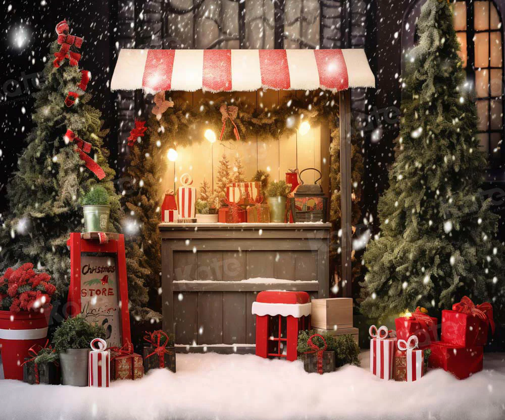 Kate Christmas Snowy Tree Night Shop Backdrop Designed by Chain Photography - Image 4