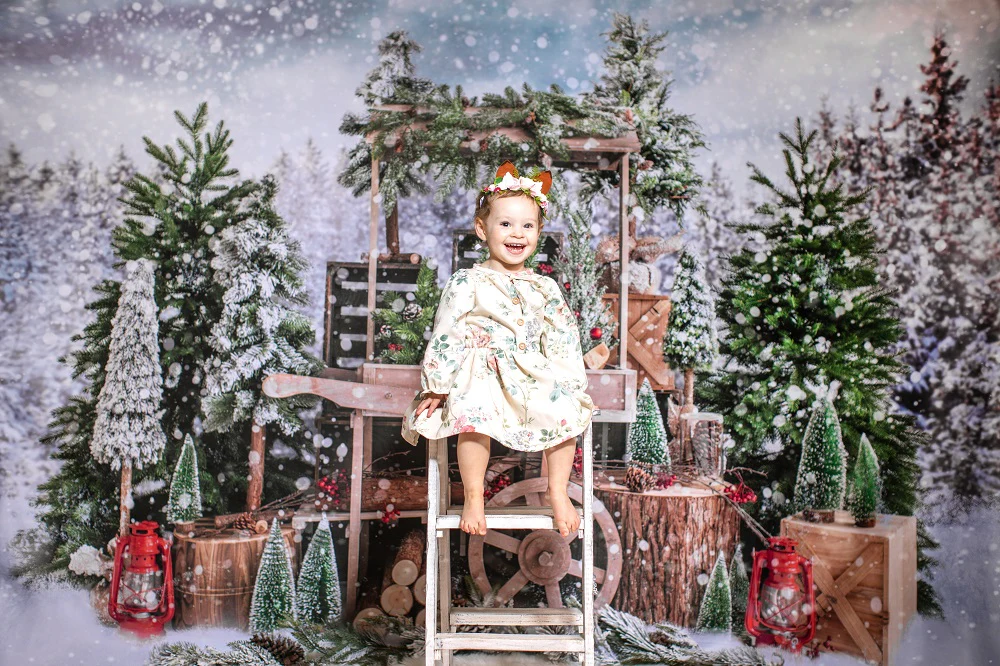 Kate Christmas Snowy Tree Vending Truck Winter Backdrop Designed by Emetselch - Image 3
