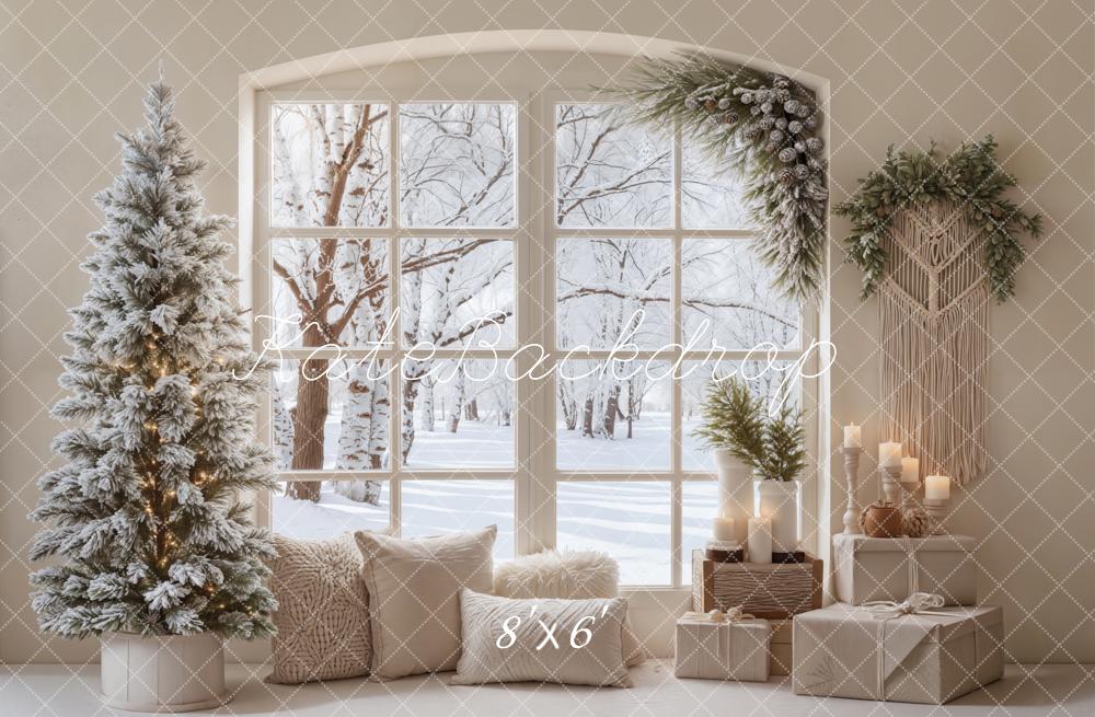 Kate Christmas Snowy Tree Window Decor Fleece Backdrop Designed by Emetselch