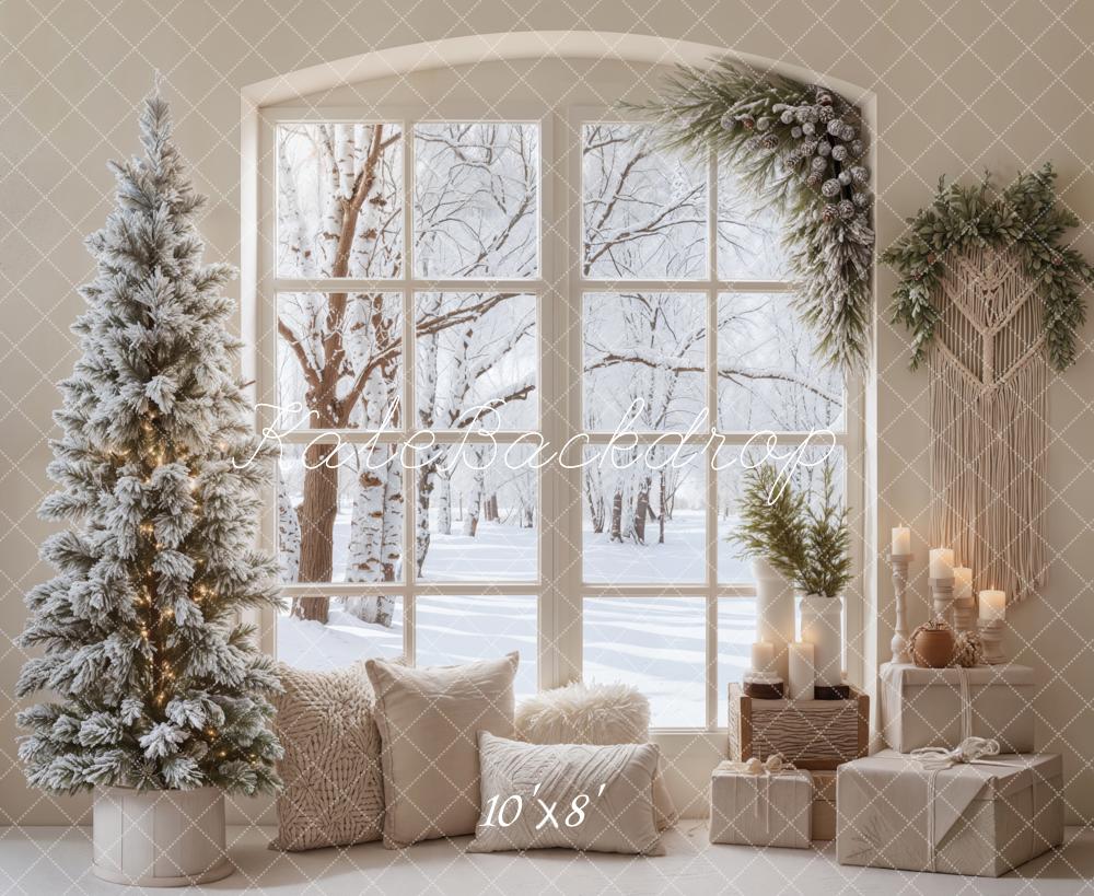 Kate Christmas Snowy Tree Window Decor Fleece Backdrop Designed by Emetselch - Image 3