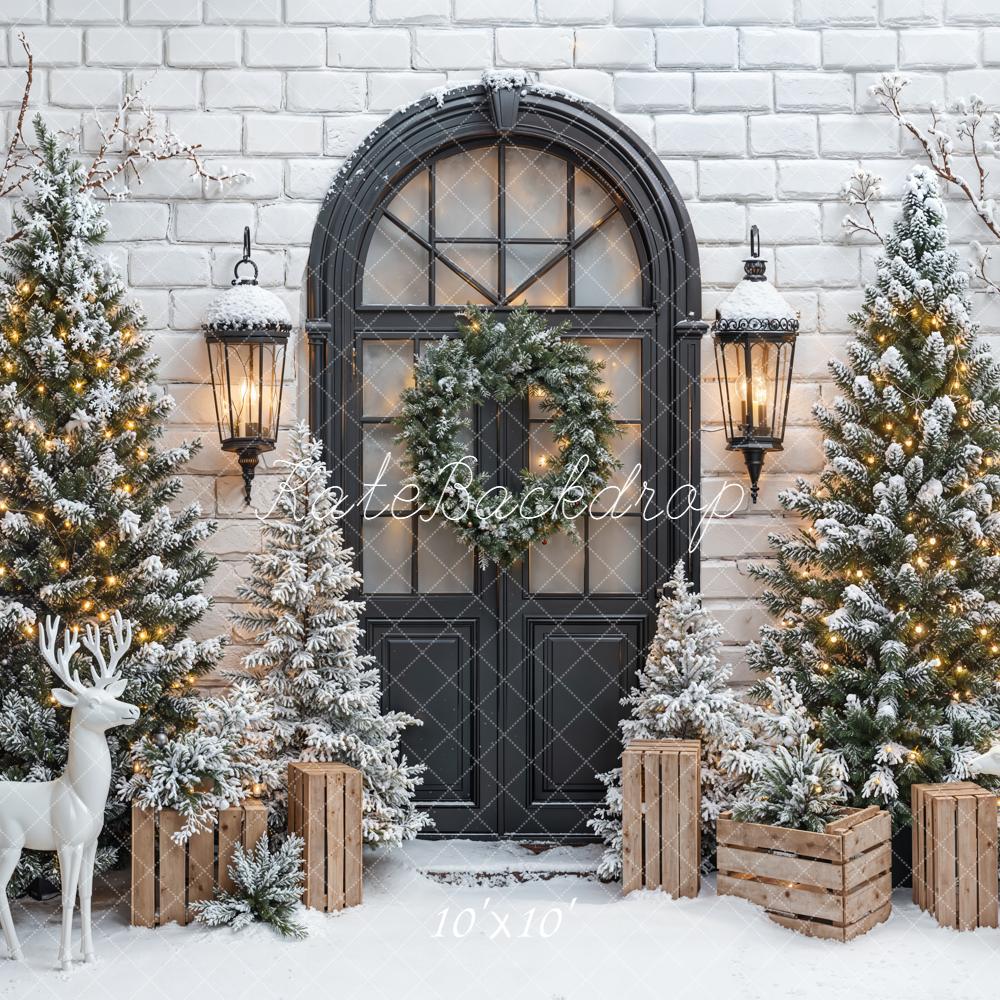 Kate Christmas Snowy Trees Black Door Backdrop Designed by Emetselch - Image 7