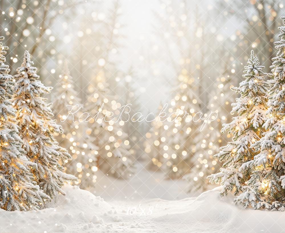 Kate Christmas Snowy Trees Bokeh Fleece Backdrop Designed by Emetselch - Image 3
