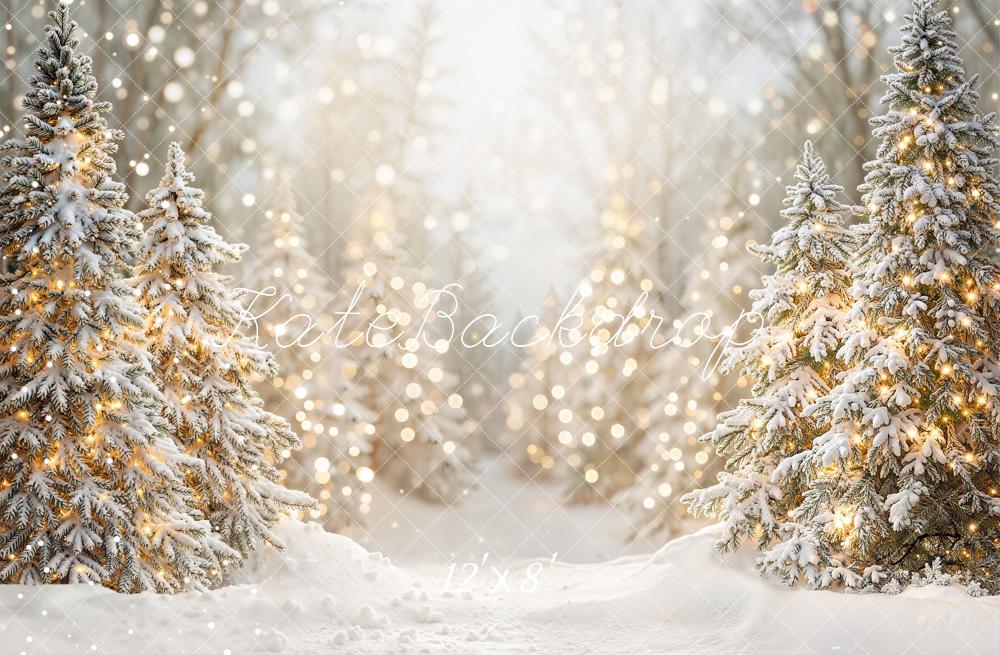 Kate Christmas Snowy Trees Bokeh Fleece Backdrop Designed by Emetselch - Image 4