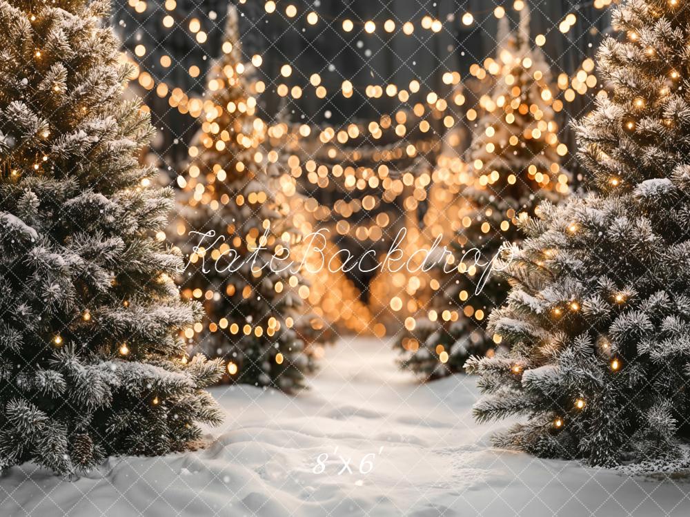 Kate Christmas Snowy Trees Bokeh Lights Backdrop Designed by Emetselch - Image 4