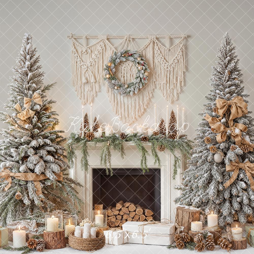 Kate Christmas Snowy Trees Fireplace Garland Backdrop Designed by Emetselch - Image 2