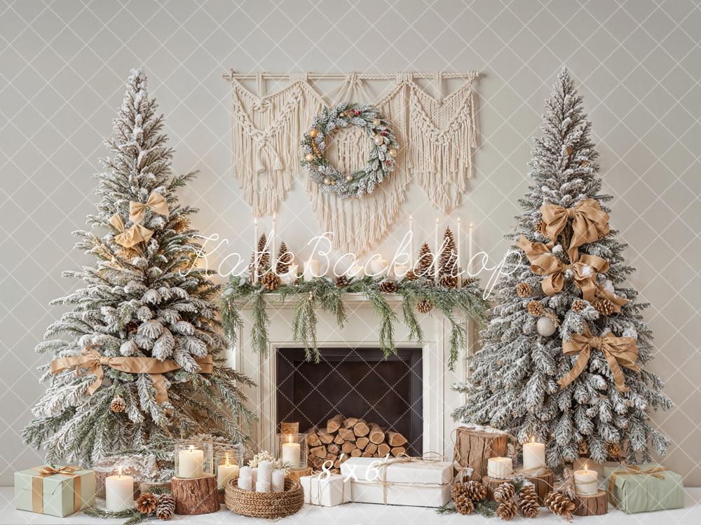 Kate Christmas Snowy Trees Fireplace Garland Backdrop Designed by Emetselch - Image 3