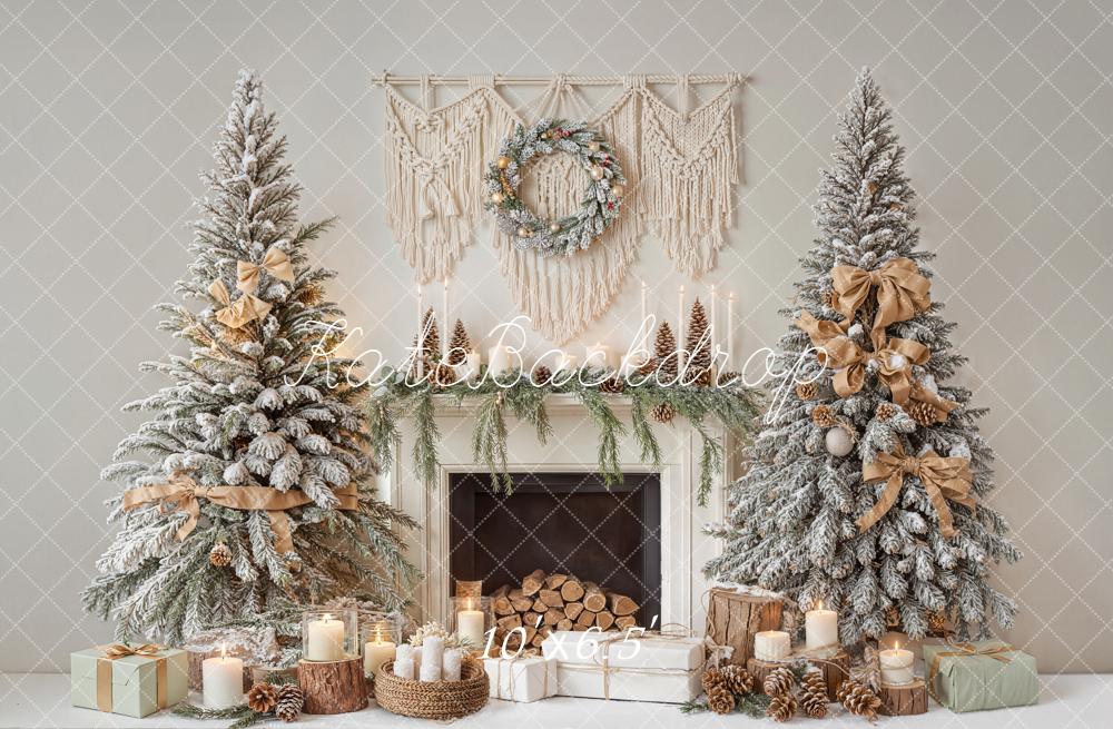 Kate Christmas Snowy Trees Fireplace Garland Backdrop Designed by Emetselch - Image 4
