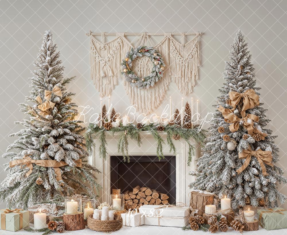 Kate Christmas Snowy Trees Fireplace Garland Backdrop Designed by Emetselch - Image 6