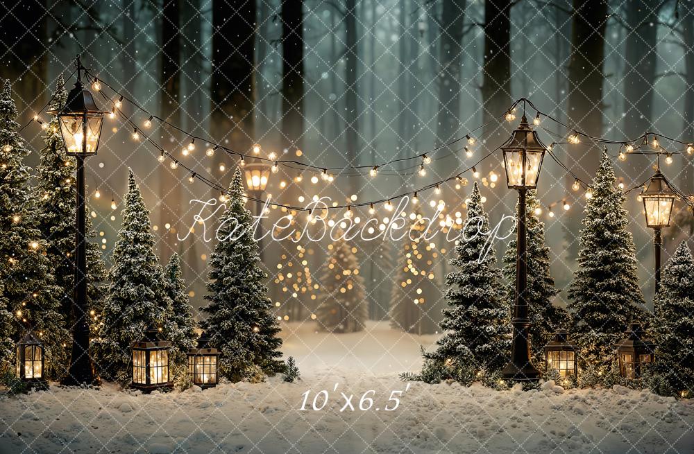 Kate Christmas Snowy Trees Lamp Fairy Lights Backdrop Designed by Emetselch - Image 4