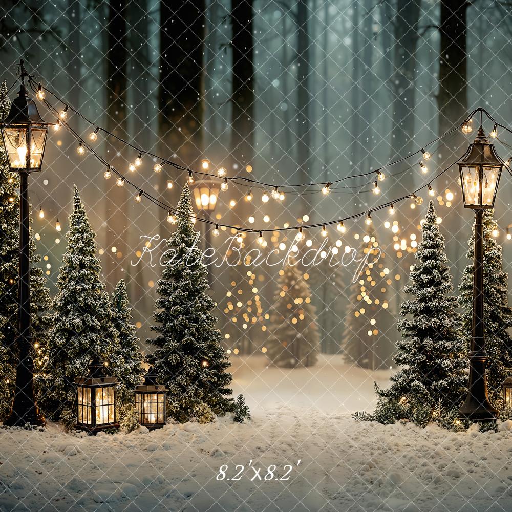Kate Christmas Snowy Trees Lamp Fairy Lights Backdrop Designed by Emetselch - Image 5