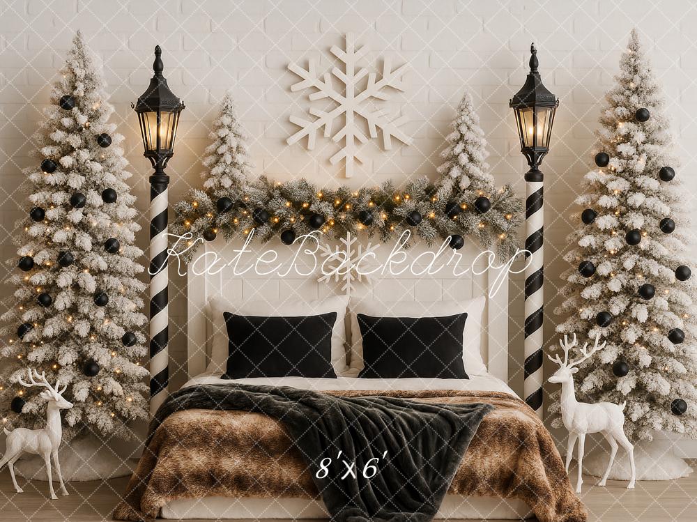 Kate Christmas Snowy Trees Lampposts Bed Backdrop Designed by Ashley Paul - Image 3