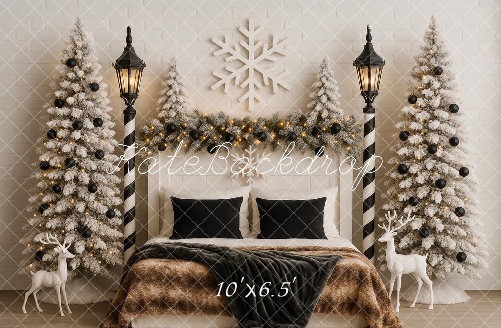Kate Christmas Snowy Trees Lampposts Bed Backdrop Designed by Ashley Paul - Image 4