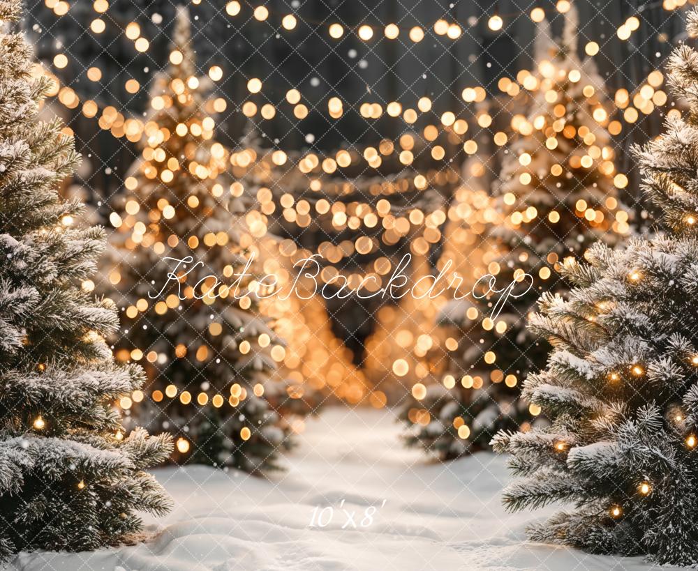 Kate Christmas Snowy Trees Lights Fleece Backdrop Designed by Emetselch - Image 3